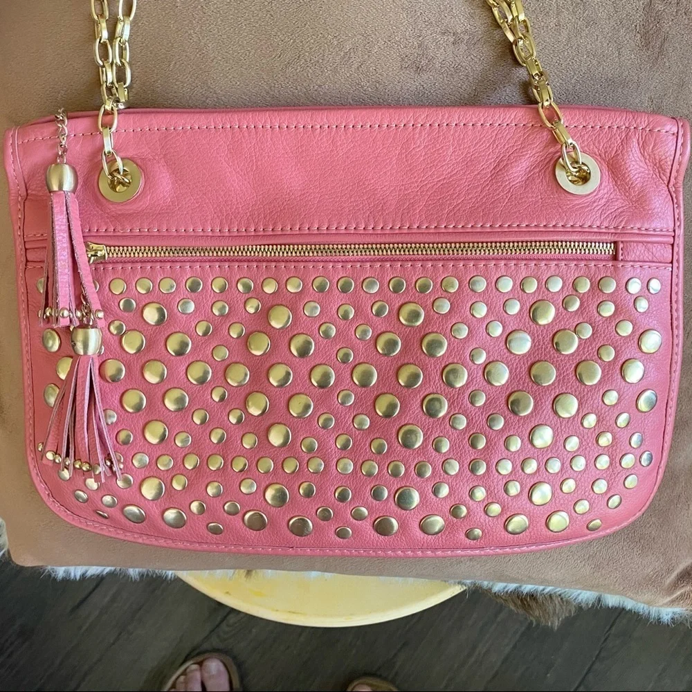Frosting by Mary Norton Pink baguette, with tassels and Gold interior